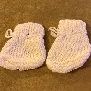 Hand-Knit Cream Baby Booties with Tie Closure